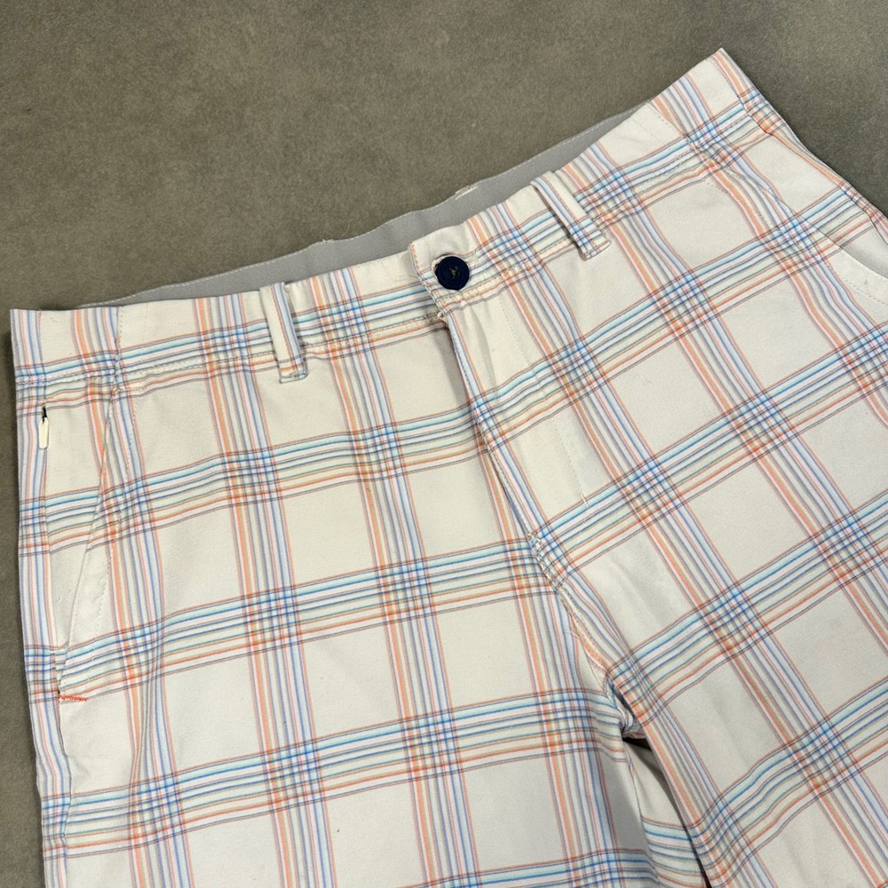 Tommy Bahama Boracay Shorts Mens 33 White Blue‎ Orange Plaid Stretch Excellent